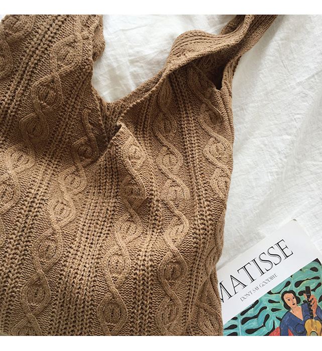 Cotton Cable Knit Shoulder Tote with Long Integrated Handles