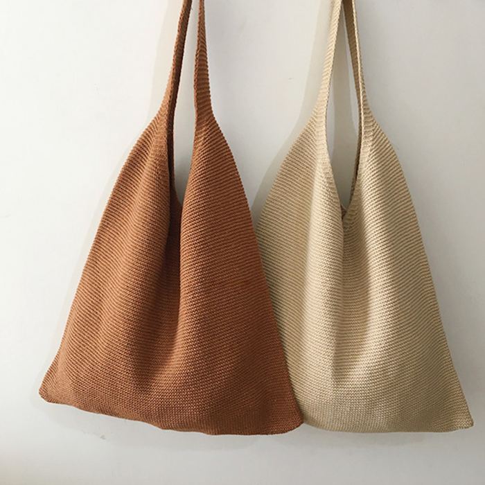 Slouchy Cotton Knit Shoulder Tote with Dipped Top
