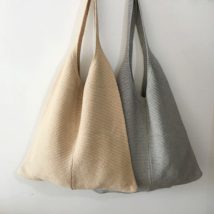 Slouchy Cotton Knit Shoulder Tote with Dipped Top
