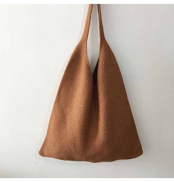 Slouchy Cotton Knit Shoulder Tote with Dipped Top
