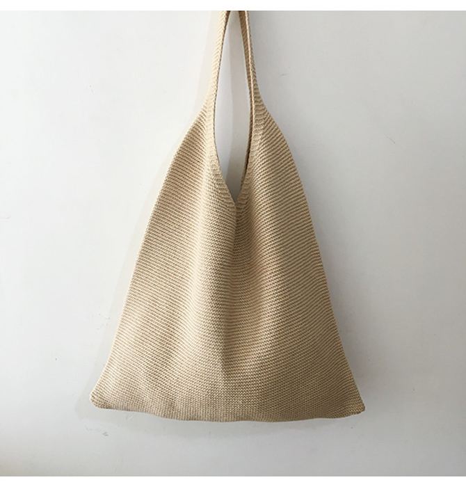 Slouchy Cotton Knit Shoulder Tote with Dipped Top