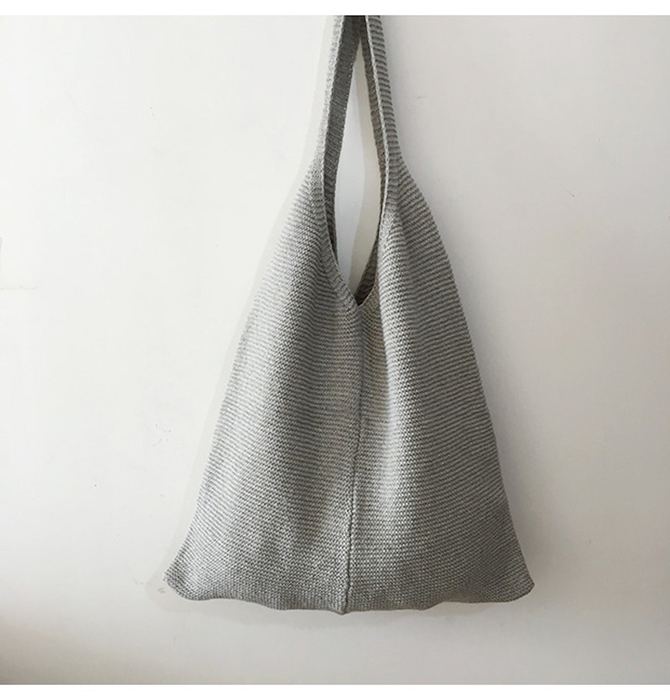 Slouchy Cotton Knit Shoulder Tote with Dipped Top