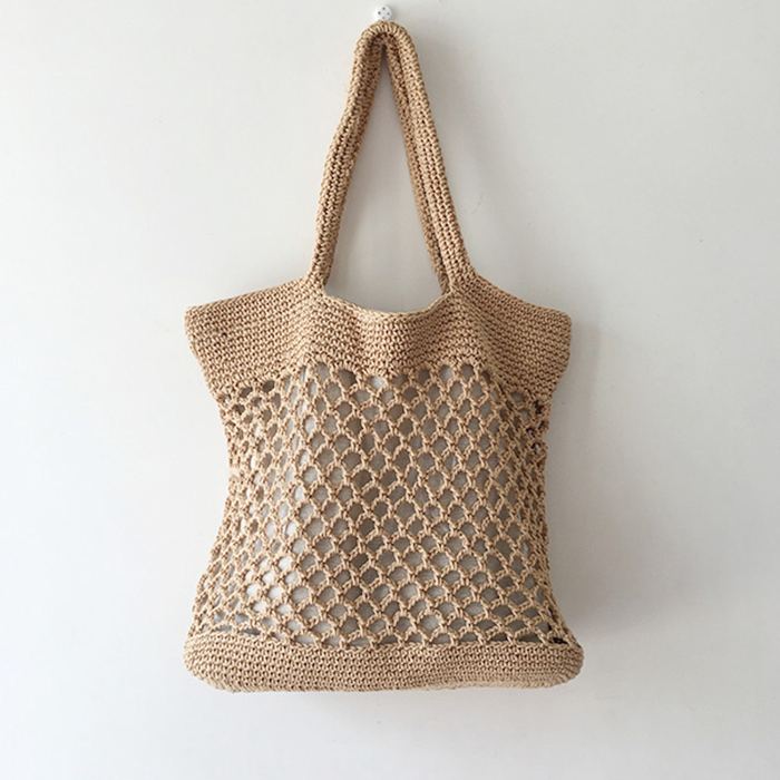 Cotton Fishnet Shoulder Tote with Dense Woven Borders