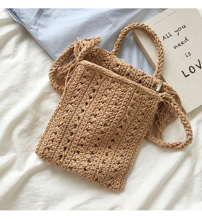 Small Crochet Crossbody Bag with Curved Fringe Panel