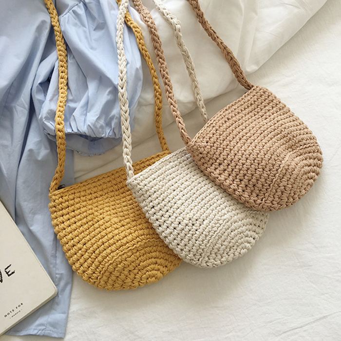 Small Cotton Knit Shoulder Pouch with Rounded Base