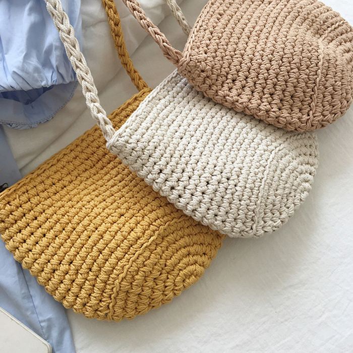 Small Cotton Knit Shoulder Pouch with Rounded Base