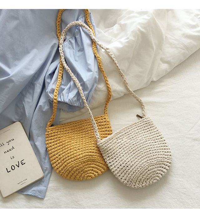 Small Cotton Knit Shoulder Pouch with Rounded Base