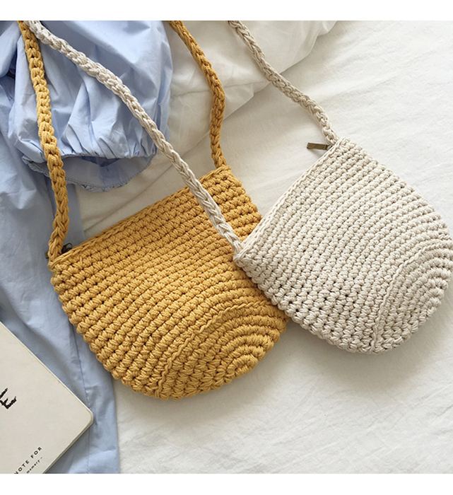 Small Cotton Knit Shoulder Pouch with Rounded Base