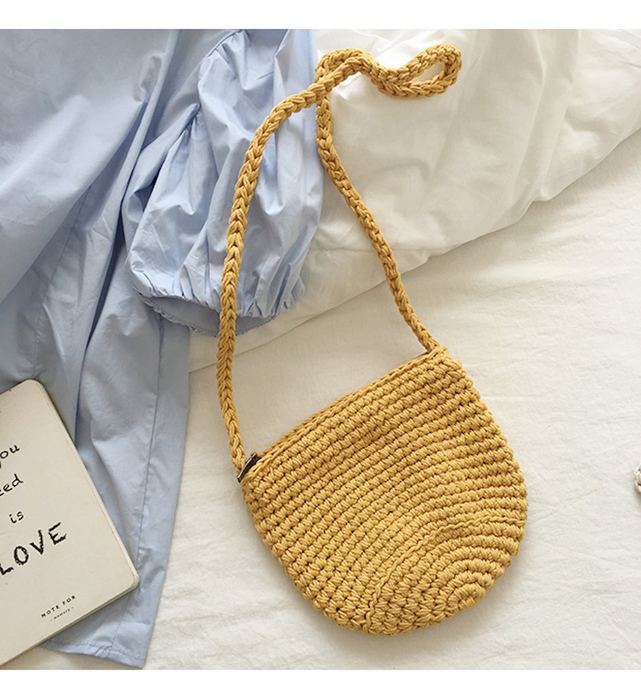 Small Cotton Knit Shoulder Pouch with Rounded Base