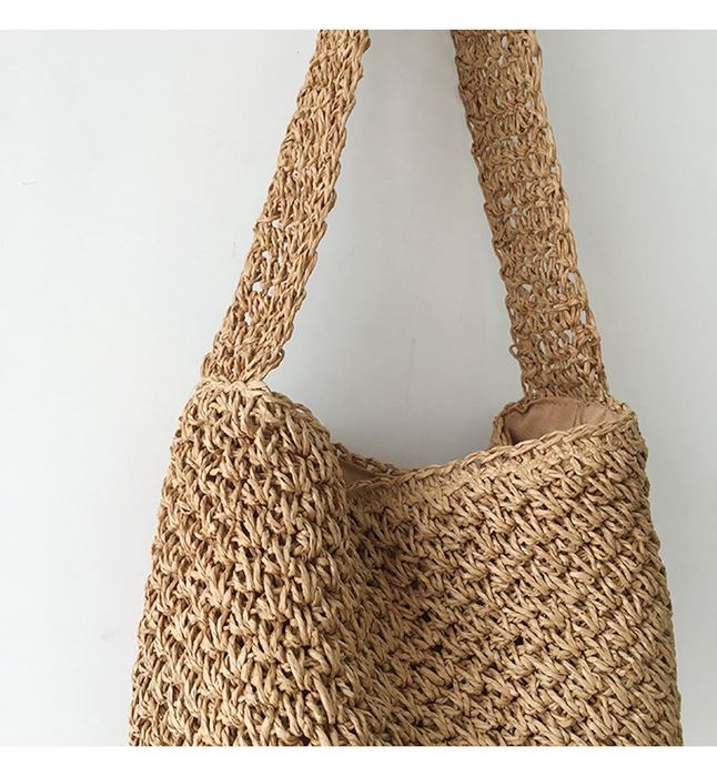 Textured Straw Bucket Shoulder Bag with Wide Matching Strap