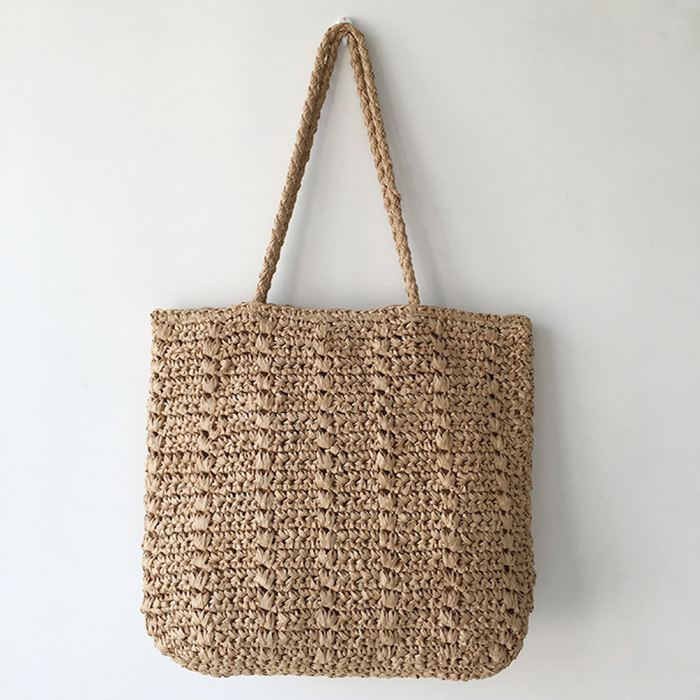 Square Straw Shoulder Tote with Twisted Woven Handles