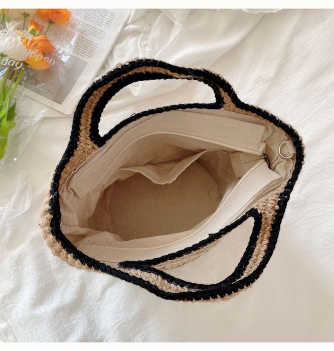 Smiley Twine Basket Bag with Black Edge Trim