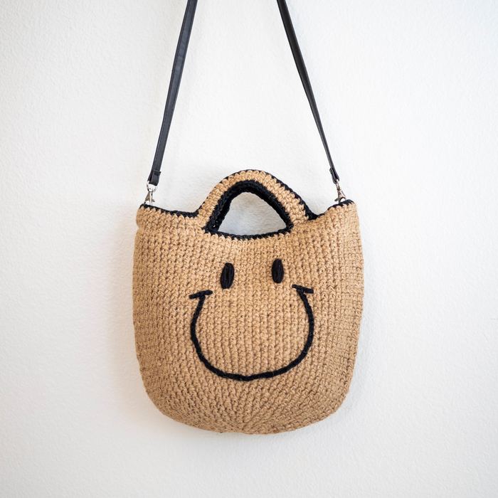 Smiley Twine Basket Bag with Black Edge Trim