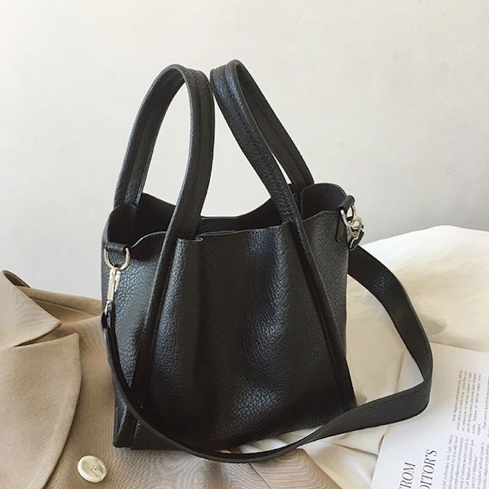 Rounded High Quality Synthetic Leather Bucket Bag with Twin Handles