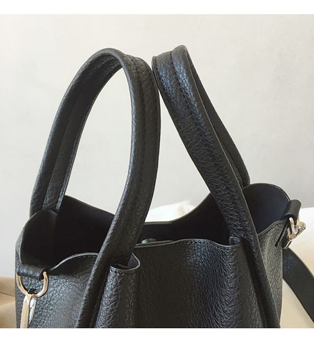 Rounded High Quality Synthetic Leather Bucket Bag with Twin Handles