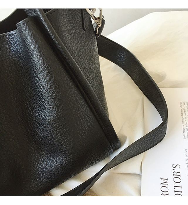 Rounded High Quality Synthetic Leather Bucket Bag with Twin Handles